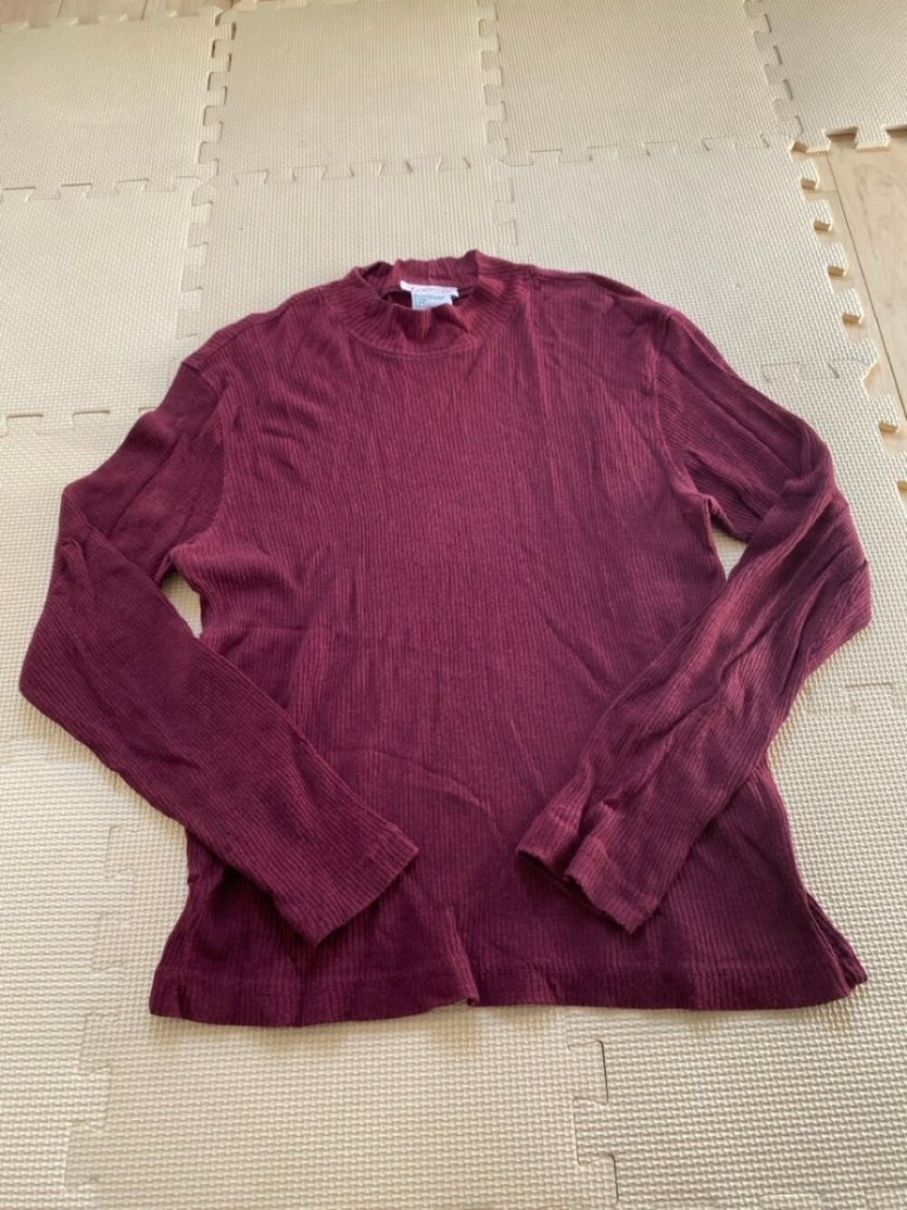 Talbots Burgundy Ribbed Mock Neck Top L Long Sleeve